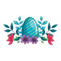 söt ägg påsk med blommor och blad dekoration vektor