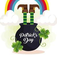 St. Patrick Day mit Beinen im Kessel und Dekoration vektor