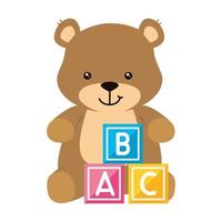 süßer Teddybär mit Würfelspielzeug isolierte Symbol vektor