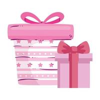 Geschenkboxen präsentieren rosa isoliertes Symbol vektor