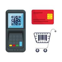 QR-Code im Dataphone-Kreditkarten- und Warenkorb-Vektordesign vektor