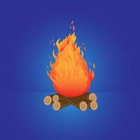 Lagerfeuer mit Protokollen auf blauem Hintergrund. flache vektorillustration vektor