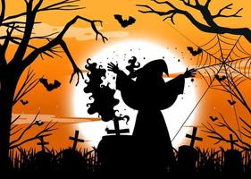 Halloween-Hintergrund mit Zauberer-Silhouette vektor