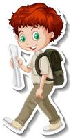 Safari Boy Walking Pose Cartoon Charakter Sticker vektor