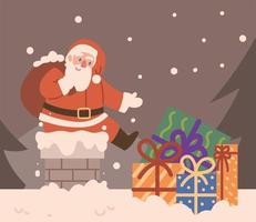 Weihnachtsmann mit Geschenk im Dach vektor