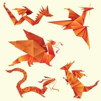 Farbe Origami Drachen einstellen dunkel Hintergrund vektor