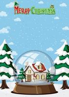 Frohe Weihnachten Poster mit einem Haus in Snowdome vektor