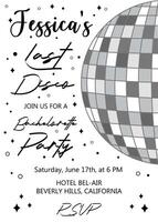 höna fest inbjudan kort. sista disko bachelorette fest inbjudan mall med disko boll. flickor disko fest. bröllop pappersvaror. vektor