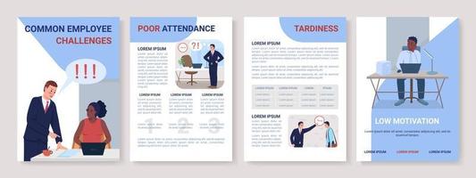 Gemeinsame Mitarbeiterherausforderungen flache Vektorbroschürenvorlage. Flyer, Broschüre, druckbares Broschürendesign mit flachen Illustrationen. Zeitschriftenseite, Cartoon-Berichte, Infografik-Poster mit Textraum vektor