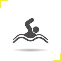 Schwimmer-Symbol. isolierte Schwimmer-Vektor-Illustration. Schlagschatten-Schwimmbad-Symbol. Schwimmer-Athleten-Wettbewerb. Schwimmersymbol. Schwimmer-Symbol-Logo-Konzept. Vektorschwimmen. Silhouette Schwimmersymbol