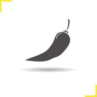 Chili-Pfeffer-Symbol. Schlagschatten-Pfeffer-Silhouette-Symbol. Kochzutat. mexikanische Nahrung. scharfes Gemüse. isolierte Vektorgrafik