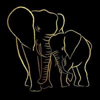 afrikanska elefanter målar penseldrag, vektordesign med gyllene kant vektor