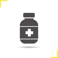 Schmerzmittel-Symbol. Schlagschatten Pillen Flasche Silhouette Symbol. Medizin. Drogerieartikel. isolierte Vektorgrafik vektor