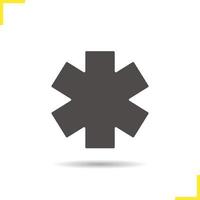 Stern des Lebens-Symbol. Schlagschatten-Krankenwagen-Emblem-Silhouette-Symbol. medizinisches Symbol. isolierte Vektorgrafik