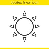 Lineares Sonnensymbol. Sommerwettervorhersage dünne Linie Abbildung. Sonnenschein ontour-Symbol. Vektor isolierte Umrisszeichnung