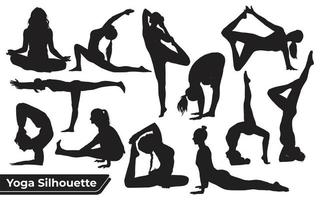samling av yoga silhuetter i olika poser vektor