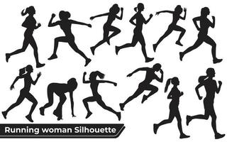 samling av löpande kvinna silhuetter i olika poser vektor