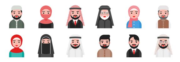 niedlicher Avatar arabische muslimische Leute im flachen Design vektor