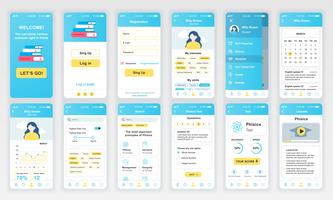 Set von UI, UX, GUI-Bildschirmen Flache Designvorlage für Bildungs-Apps für mobile Apps, responsive Website-Drahtgitter UI-Kit für Webdesign. Bildungs-Dashboard. vektor