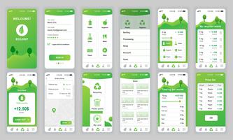 Set UI, UX, GUI skärmar Ekologi app platt design mall för mobilappar, lyhörda webbplats wireframes. Webdesign UI-kit. Ekologi Dashboard. vektor