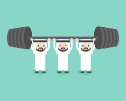 Arabisches Geschäftsmannteam helfen sich gegenseitig beim Gewichtheben vektor
