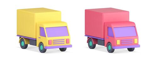 bil lastbil cab behållare frakt beställa kurir leverans service 3d ikon uppsättning realistisk vektor