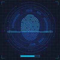 Fingerabdruck Scan. biometrisch Fingerabdrücke Identifikation, Sicherheit System Daumen Linien Authentifizierung. Digital Fingerabdruck Scan Illustration einstellen vektor
