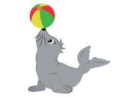 Cartoon-Siegel, der mit dem Wasserball spielt. Vektorsiegel, Wasserball vektor