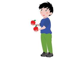 süßer Junge hält zwei Äpfel in der Hand vektor