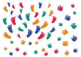 Kinderhandabdrücke und Fußabdrücke. bunte Hand- und Fußabdrücke auf weißem Hintergrund vektor