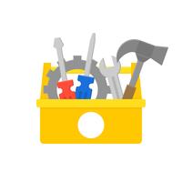 Werkzeugkasten- und Ausrüstungssymbol, Wartungs- und Reparaturservicekonzept, flaches Design