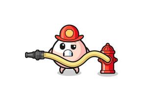 Meatbun Cartoon als Feuerwehrmann Maskottchen mit Wasserschlauch vektor