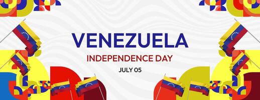 Venezuela Unabhängigkeit Tag Banner im modern geometrisch Stil. breit Banner mit Typografie und ebenfalls Land Flagge. Hintergrund zum National Urlaub Feier Party. glücklich Venezuela Unabhängigkeit Tag vektor
