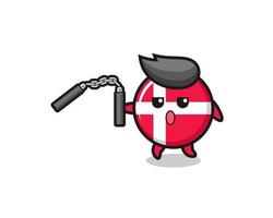 Cartoon der dänischen Flagge mit Nunchaku vektor