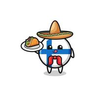 mexikanisches Kochmaskottchen mit finnischer Flagge, das einen Taco hält vektor