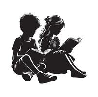 Junge und Mädchen lesen Buch Silhouette Illustration Sammlung vektor