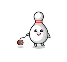Cartoon des süßen Bowling-Pins, der ein Jojo spielt vektor