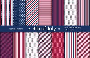4 .. Juli Unabhängigkeit Tag, USA Flagge geometrisch nahtlos Muster. Weiß Sterne auf ein Blau Hintergrund, patriotisch rot mit Streifen amerikanisch Symbole. vektor
