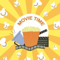 Film Zeit. Popcorn, Megaphon, Klappe und Film Spule. Illustration vektor