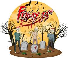 fredag 13:e med zombies vid gravstenen vektor