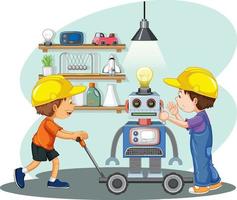 Kinder reparieren einen Roboter zusammen vektor