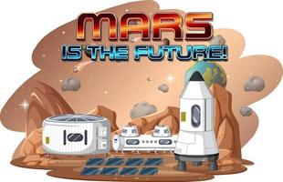 Mars ist das zukünftige Wort-Logo-Design mit Raumstation vektor