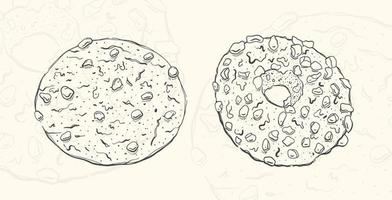 Abbildung Haferflocken Kekse skizzieren food.hand Element-Design-Menü gezeichnet. isoliertes Objekt in weißem Hintergrund.