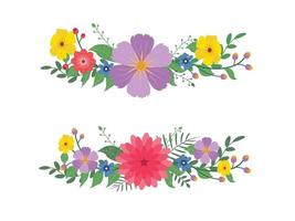 bunte Blumen und Blätter auf weißem Hintergrund. Frühlingslaub-Set für Blumendekor. Vektor-Illustrator