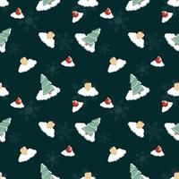 schneebedeckter Weihnachtsbaum, Glocke, dekorativer Ball, nahtloses Wiederholungsmuster der Schneeflocke für Verpackung, Textil, Geschenkabdeckung, Hintergrund für Weihnachtsdesignprojekt. vektor