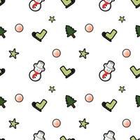 Skischlittschuhe, dekorativer Ball, Sterne, Weihnachtsbaum, Sterne, Schneemann nahtlose Hintergrundmuster. Perfekt für Winterurlaubsstoffe, Geschenkpapier, Sammelalben, Grußkarten-Designprojekte. vektor