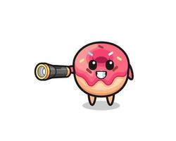 Donut-Maskottchen mit Taschenlampe vektor