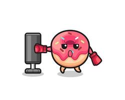 Donut-Boxer-Cartoon beim Training mit Boxsack vektor