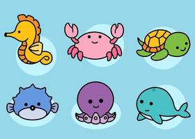 Set niedlichen Tier Seefisch Ozean Cartoon Fisch, Seepferdchen, Krabben, Schildkröten, Kugelfische, Tintenfische, Tintenfische, Walfischsammlung Illustration vektor