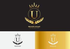 Buchstabe u Gold Luxus Krone Logo Konzept vektor